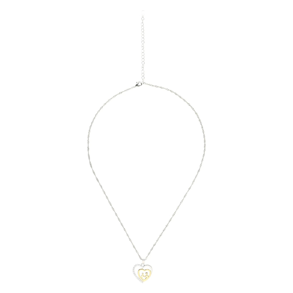 Mother and Child Necklace Pave Heart Pendant Necklace